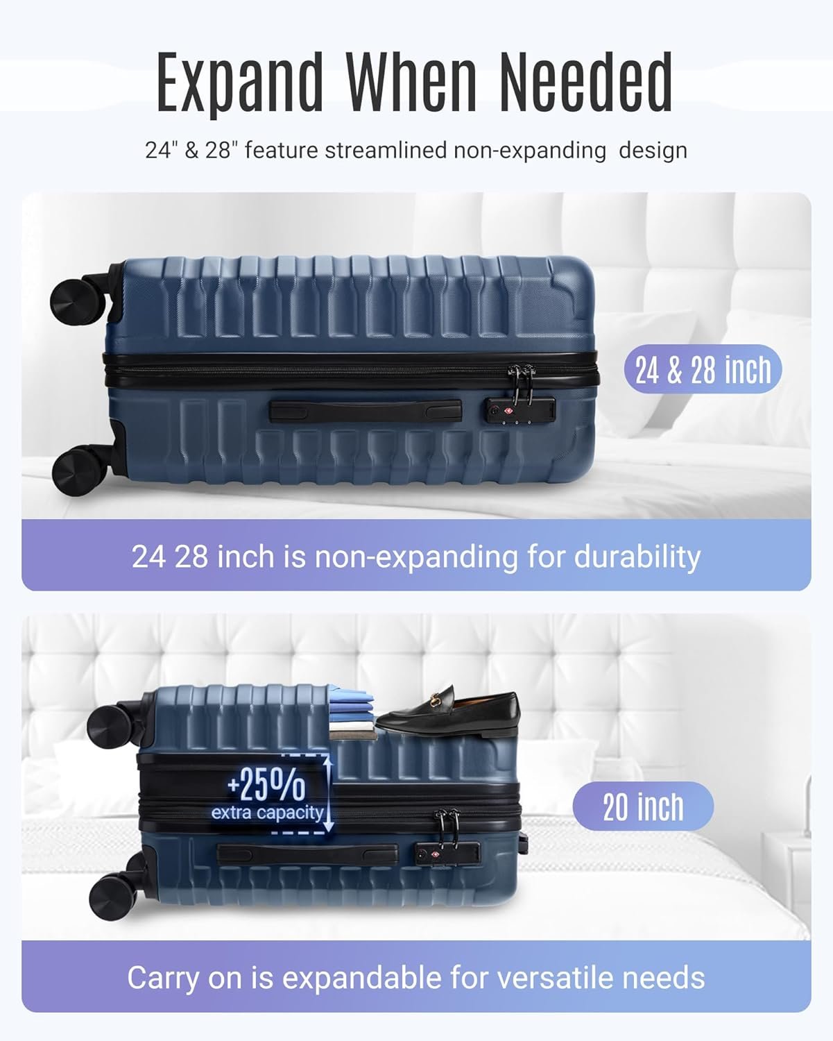 LIGHT FLIGHT Luggage Sets, 3 Piece Durable Suitcase Set with Spinner Wheels, 3 Pcs Hardside Lightweight luggage with TSA Lock, Large Checked Travel Suitcases, 20/24/28 Inch, Royal Blue - Image 4