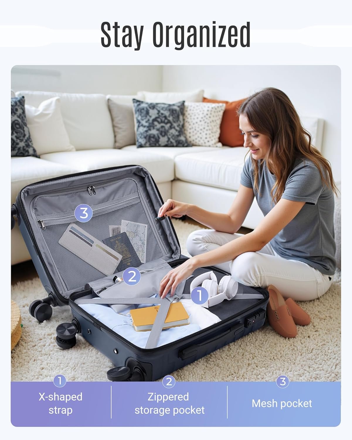 LIGHT FLIGHT Luggage Sets, 3 Piece Durable Suitcase Set with Spinner Wheels, 3 Pcs Hardside Lightweight luggage with TSA Lock, Large Checked Travel Suitcases, 20/24/28 Inch, Royal Blue - Image 8