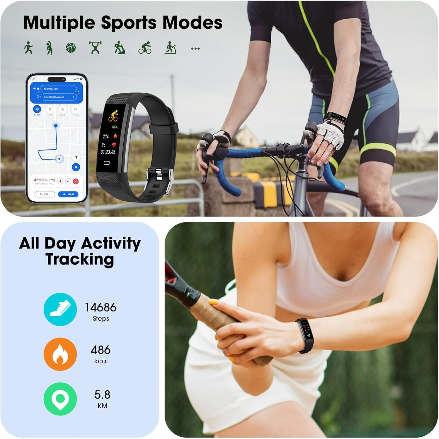 EURANS Fitness Tracker with Heart Rate Blood Oxygen Monitor, Activity Tracker Sleep Monitor Health Tracker, Smart Watch Pedometer Step Calories Counter, Fitness Watches for Men Women - Image 3