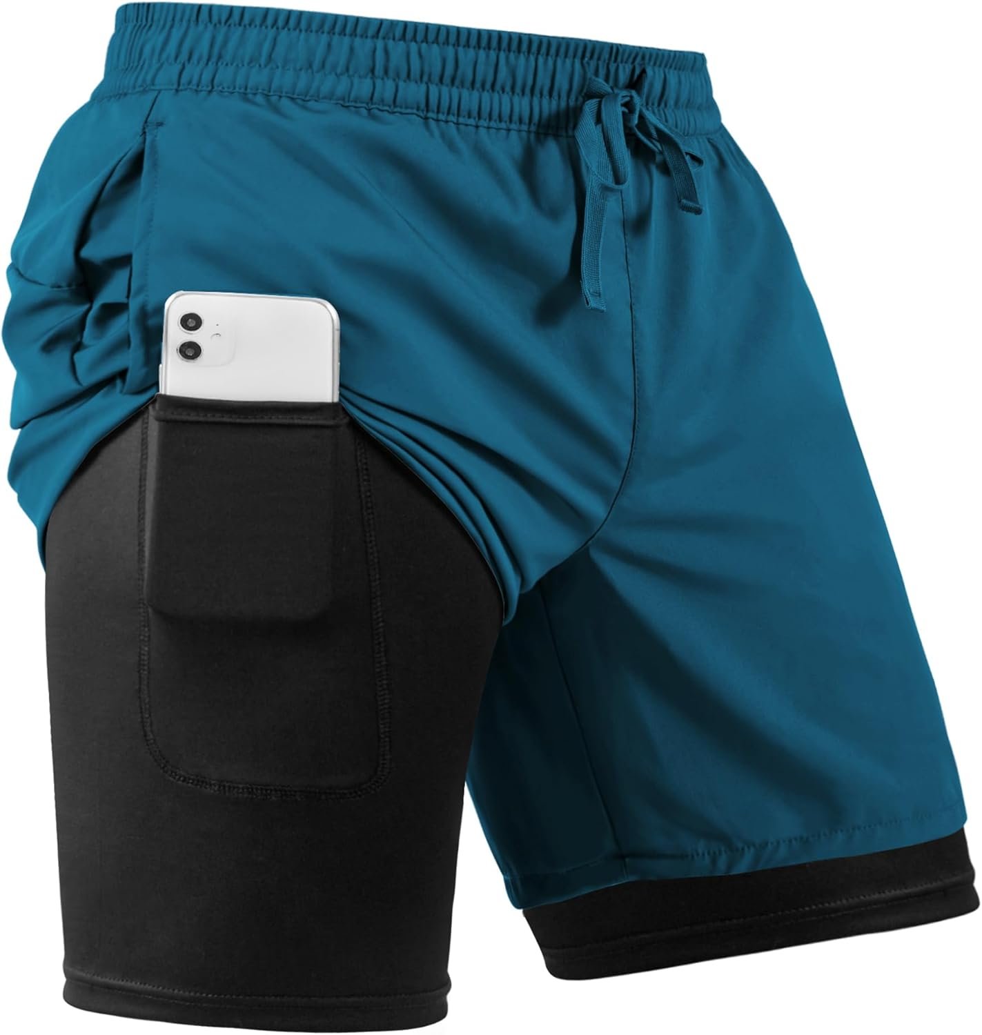 Men's 2 in 1 Athletic Quick Dry Shorts,Running Lightweight,Sweat Wicking Gym Workout Elastic Short - Image 3