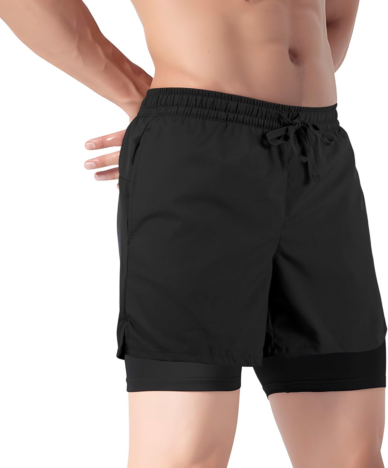 Men's 2 in 1 Athletic Quick Dry Shorts,Running Lightweight,Sweat Wicking Gym Workout Elastic Short - Image 4