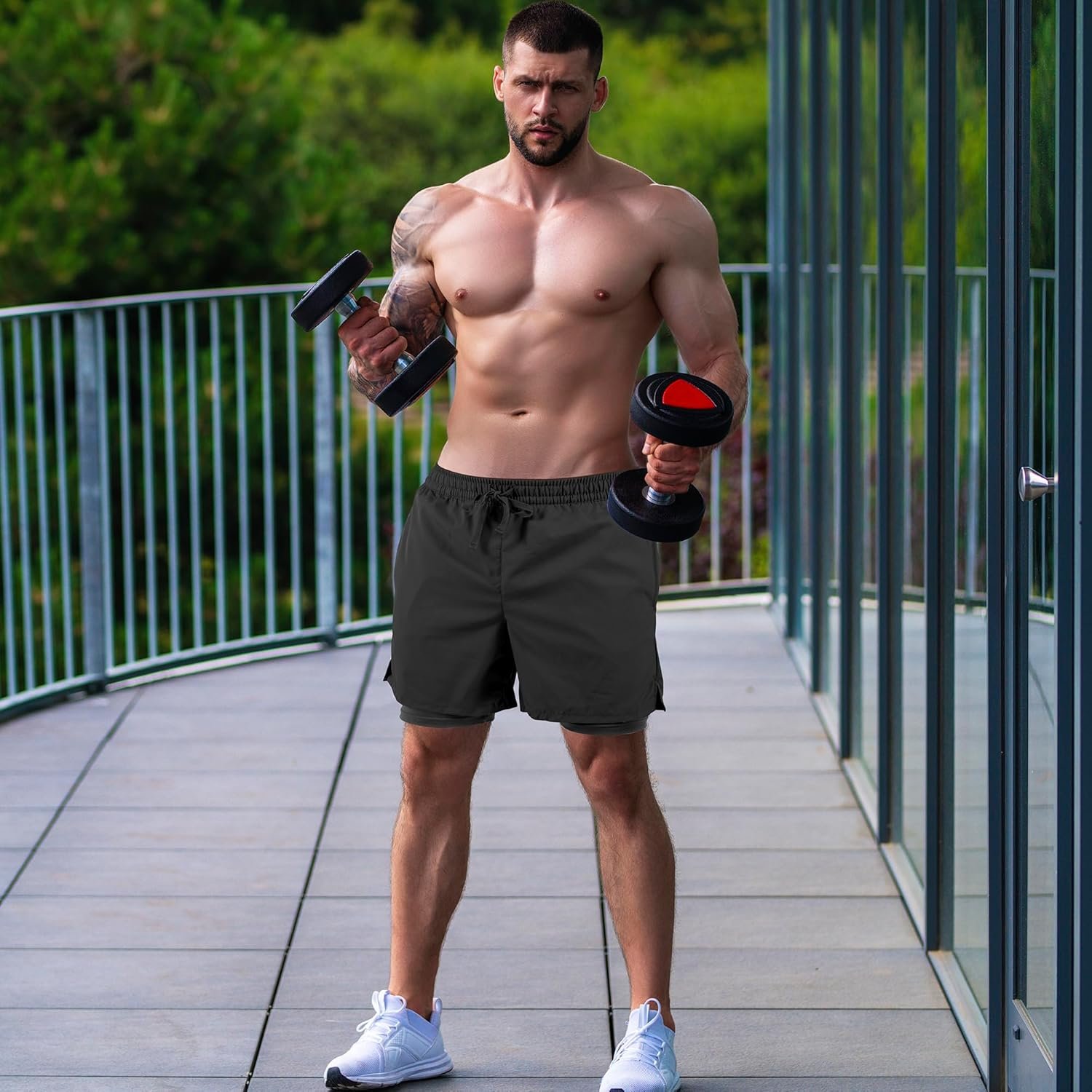 Men's 2 in 1 Athletic Quick Dry Shorts,Running Lightweight,Sweat Wicking Gym Workout Elastic Short - Image 7