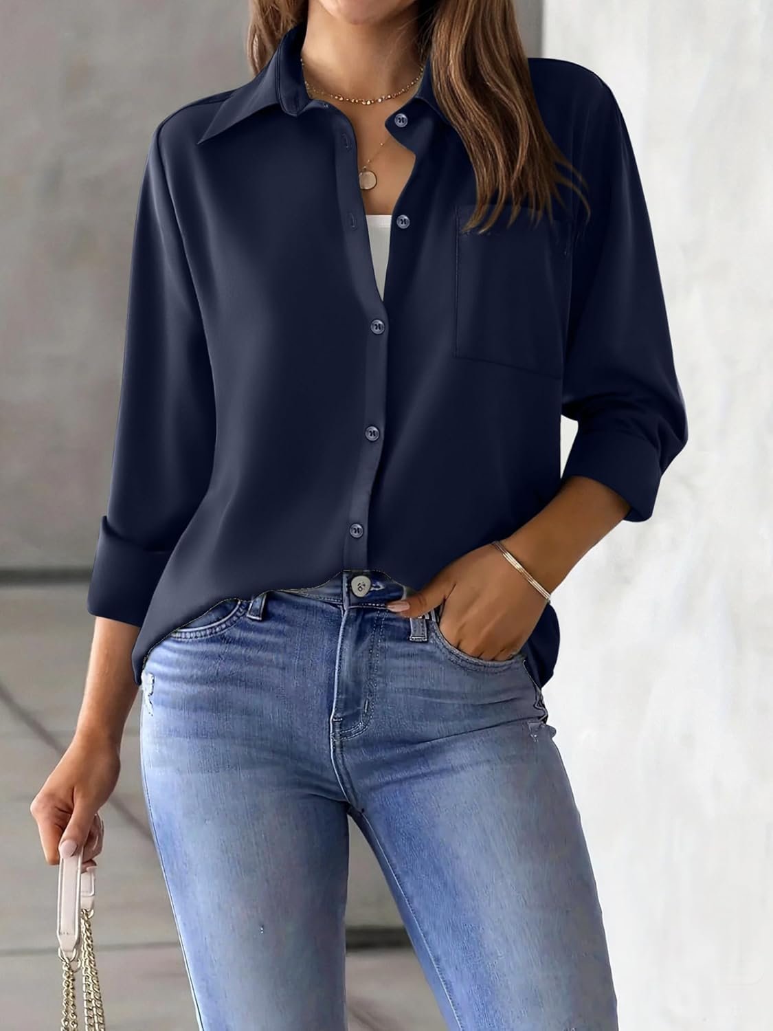 Zeagoo Womens Button Down Shirt Long Sleeve Blouse Business Work Tops Dressy Casual Floral Printed Outfits with Pocket - Image 3