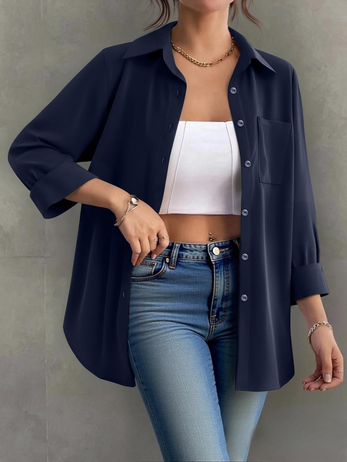 Zeagoo Womens Button Down Shirt Long Sleeve Blouse Business Work Tops Dressy Casual Floral Printed Outfits with Pocket - Image 4