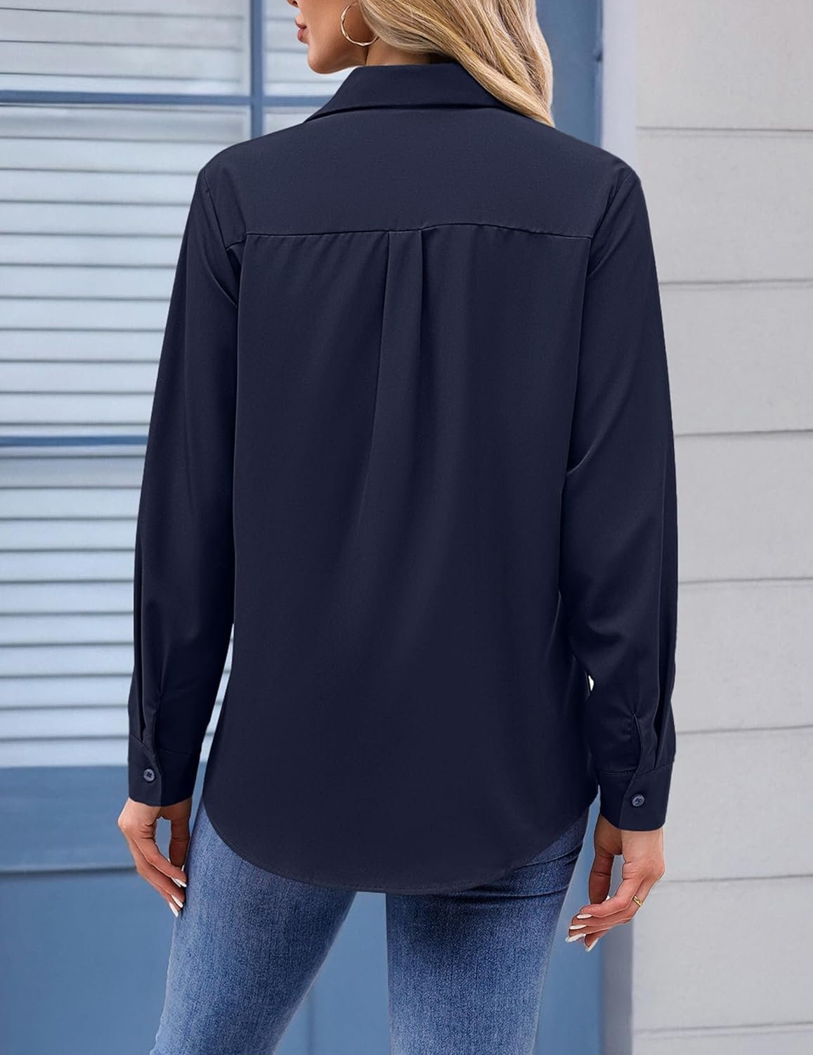 Zeagoo Womens Button Down Shirt Long Sleeve Blouse Business Work Tops Dressy Casual Floral Printed Outfits with Pocket - Image 5