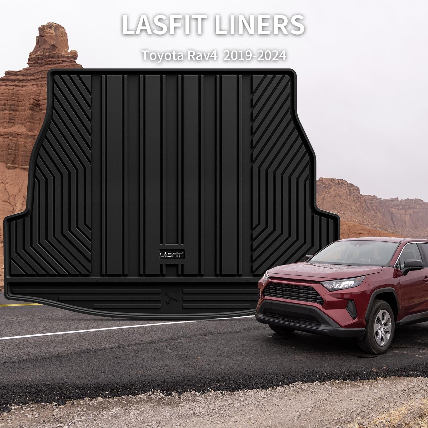 LASFIT Trunk Mats Fit for 2019-2025 Toyota RAV4 Hybrid and Gasoline (Not for Prime), All Weather Custom Fit TPE Cargo Liner, Black - Image 9