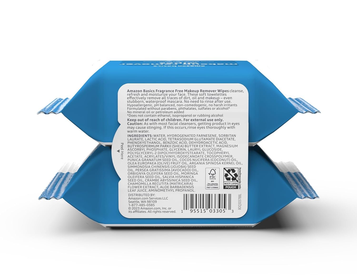 Amazon Basics Makeup Remover Wipes, Fragrance- and Alcohol-Free, Gentle Cleansing, Removes Waterproof Mascara, Dermatologist Tested, 25 Count, Pack of 2 (Previously Solimo) - Image 3