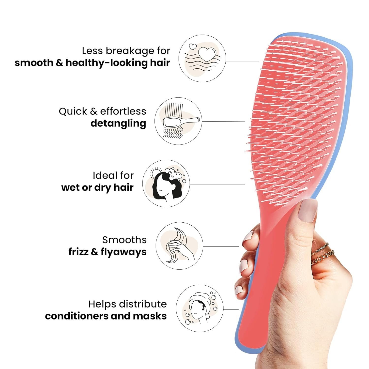 Tangle Teezer Ultimate Detangler Brush for Wet & Dry Hair, Eliminates Knots & Reduces Breakage for All Hair Types, Apricot Blaze - Image 4