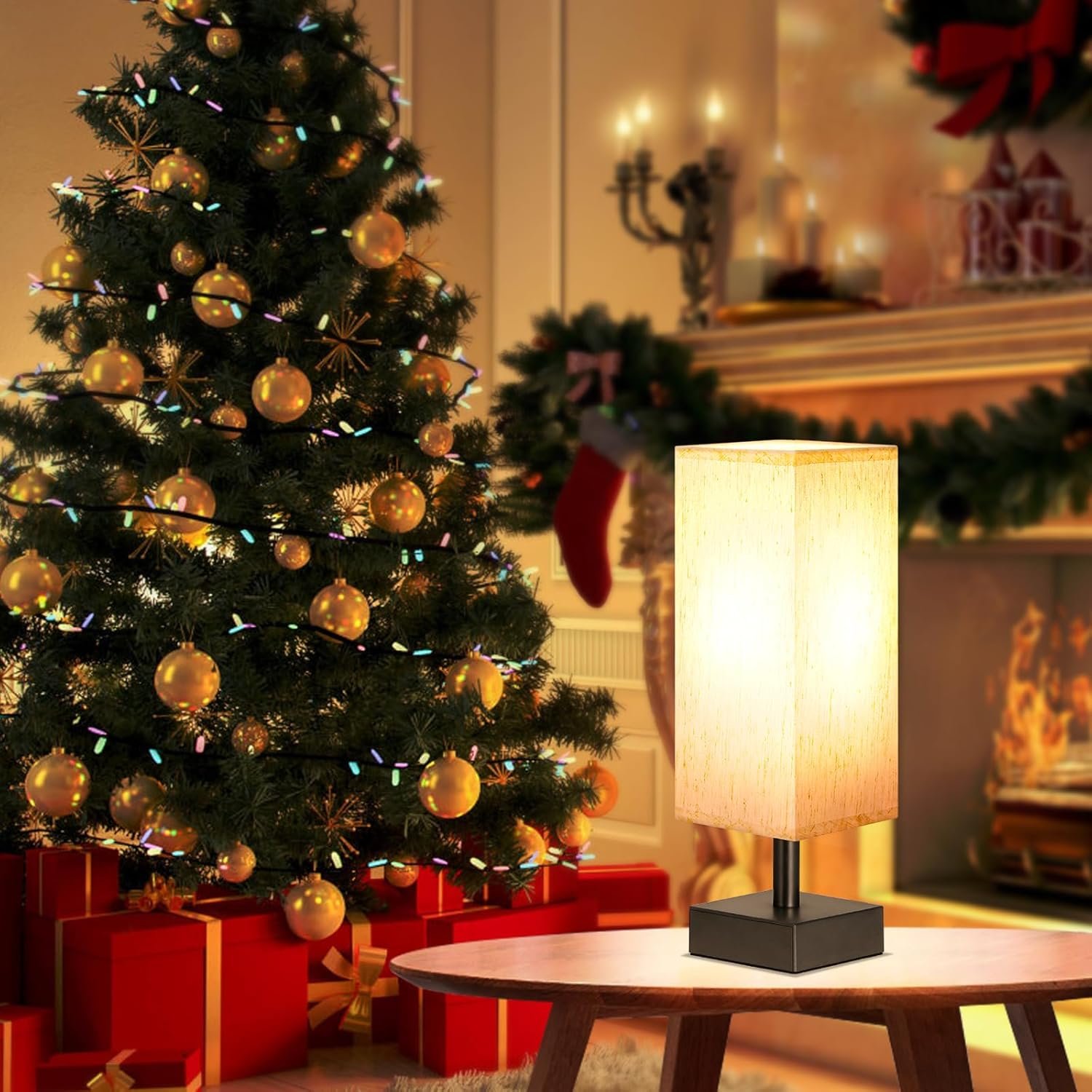 Small Table Lamp for Bedroom - Bedside Lamps for Nightstand, Minimalist Night Stand Light Lamp with Square Fabric Shade, Desk Reading Lamp for Kids Room Living Room Office Dorm - Image 3