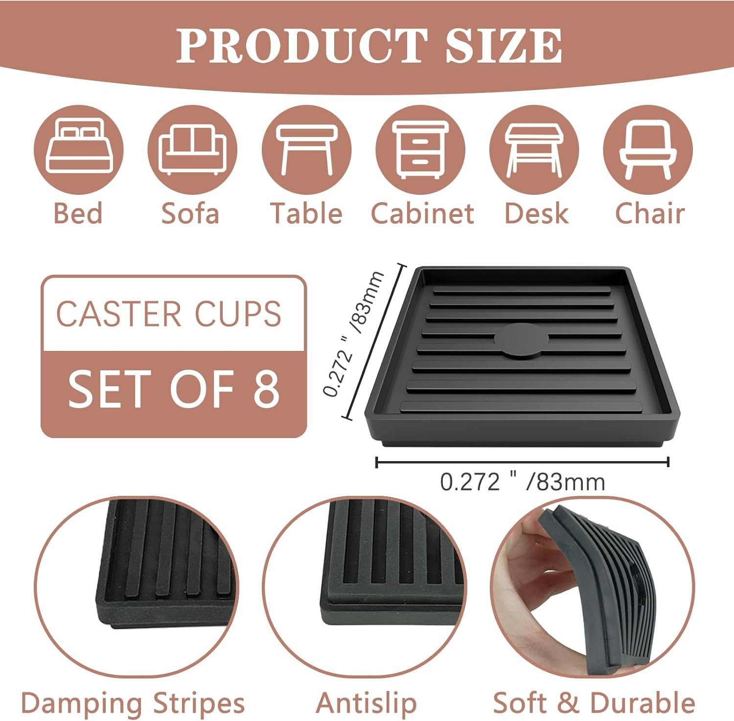 Bed Risers Heavy Duty, Set of 8, Stackable Square Furniture Risers, Adjustable Bed Furniture Risers Lifts Height 0.5-2 inch, Solid Non Slip Furniture Pad for College Dorm, Table, Couch, Chair - Image 3