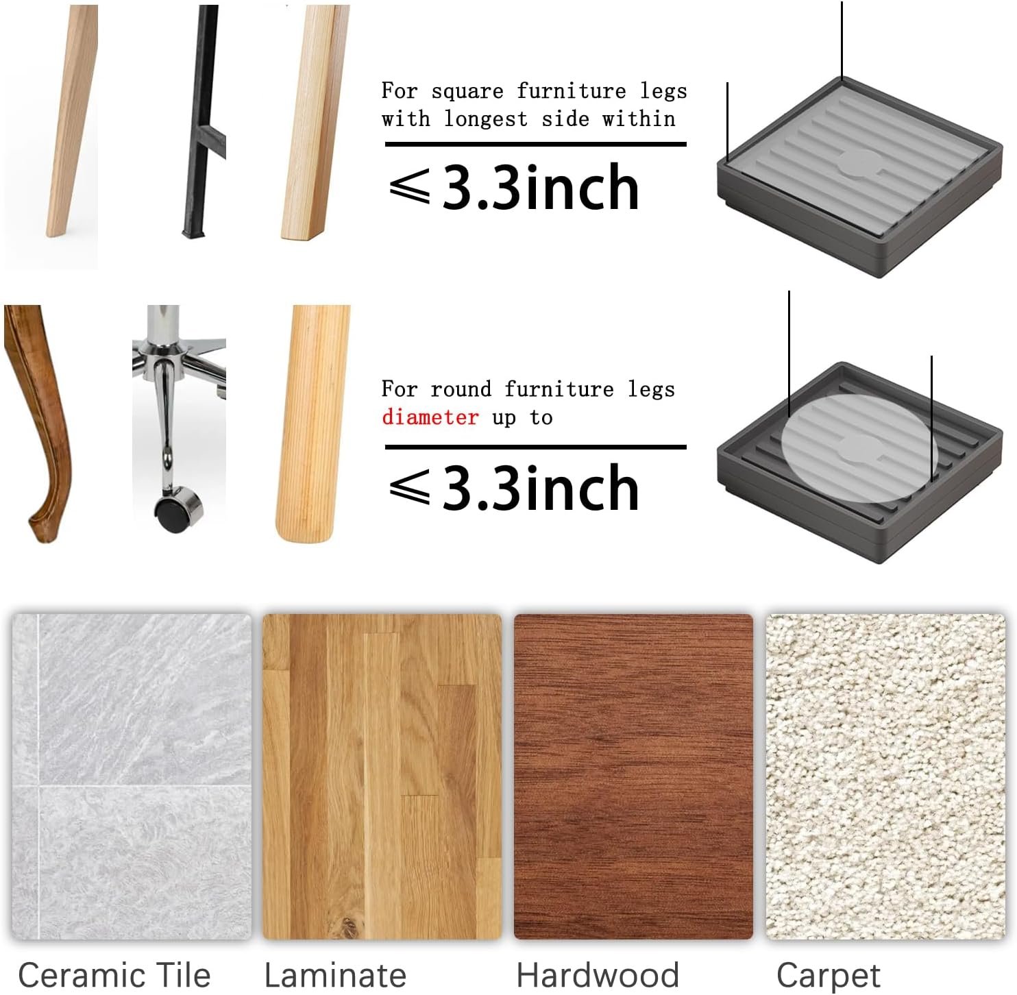 Bed Risers Heavy Duty, Set of 8, Stackable Square Furniture Risers, Adjustable Bed Furniture Risers Lifts Height 0.5-2 inch, Solid Non Slip Furniture Pad for College Dorm, Table, Couch, Chair - Image 4