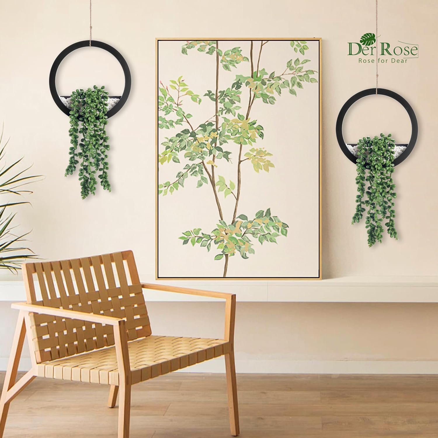 Der Rose 2 Pack Fake Plants Hanging Artificial Succulents Plants in Black Pots for Living Room Bathroom Accessories Boho Farmhouse Wall Decor - Image 3