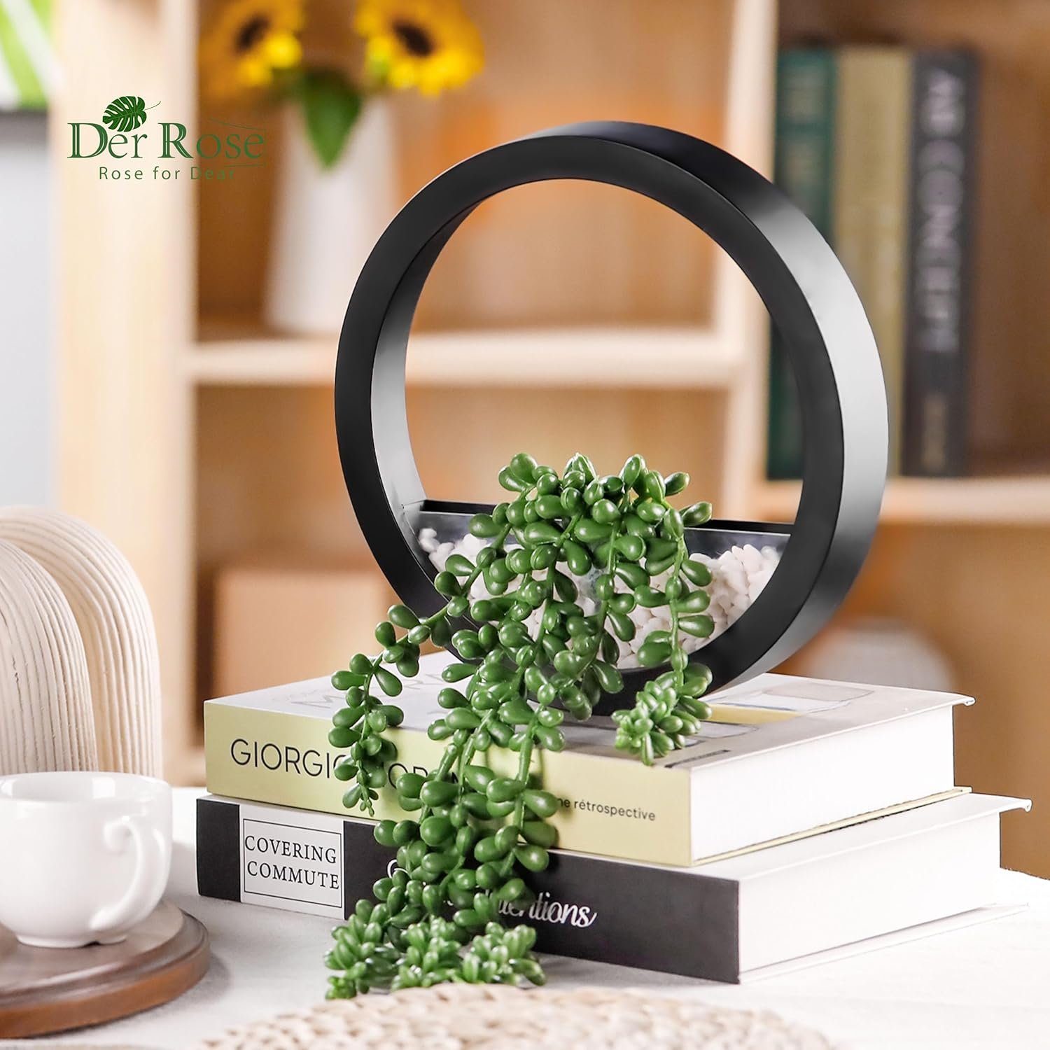 Der Rose 2 Pack Fake Plants Hanging Artificial Succulents Plants in Black Pots for Living Room Bathroom Accessories Boho Farmhouse Wall Decor - Image 5