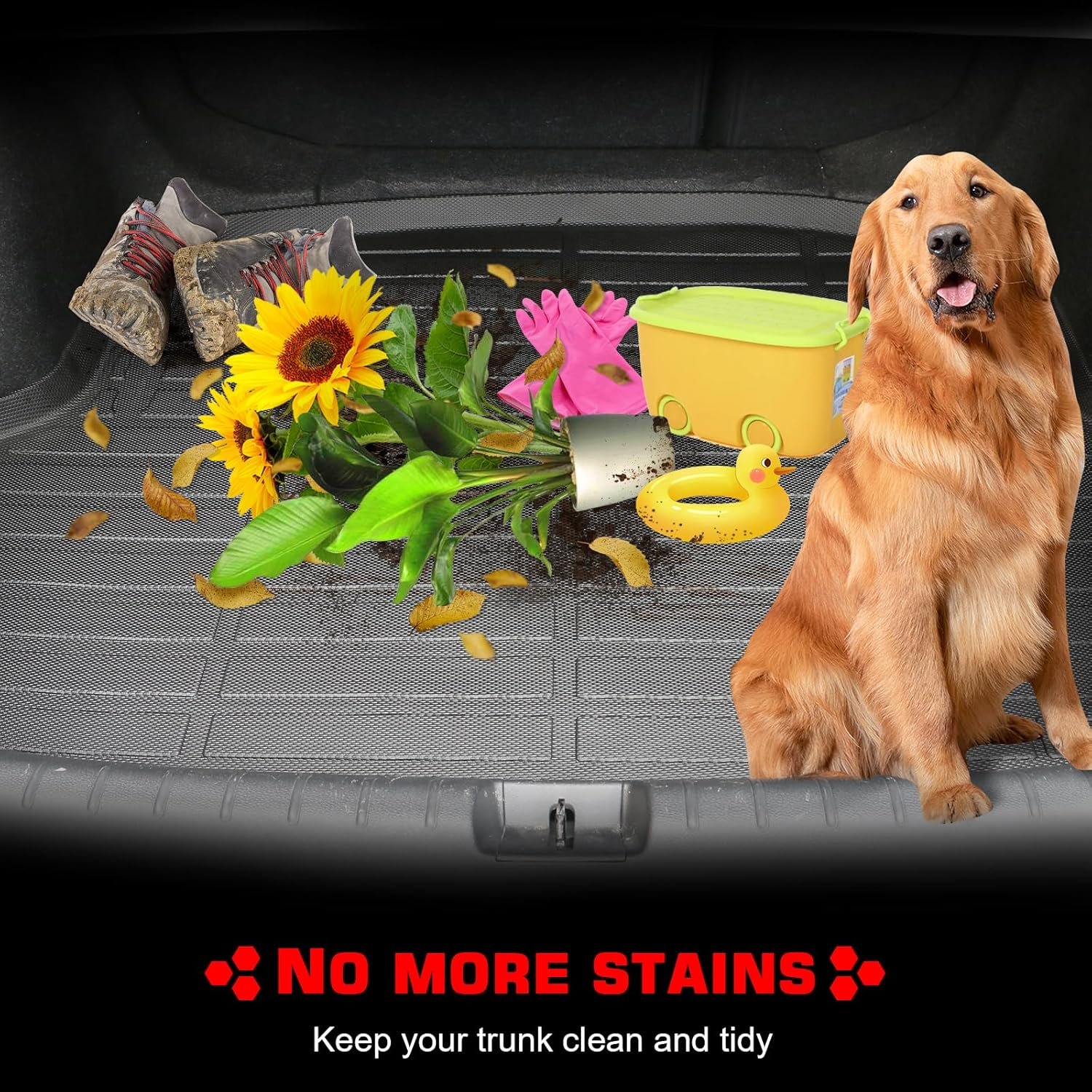 IKON MOTORSPORTS TPE Cargo Trunk Liner, Compatible with 2022-2023 Chevrolet Bolt EUV, Custom Fit All Weather Protection Heavy Duty Rear Trunk Tray Cargo Mats Protector, Black - Image 3