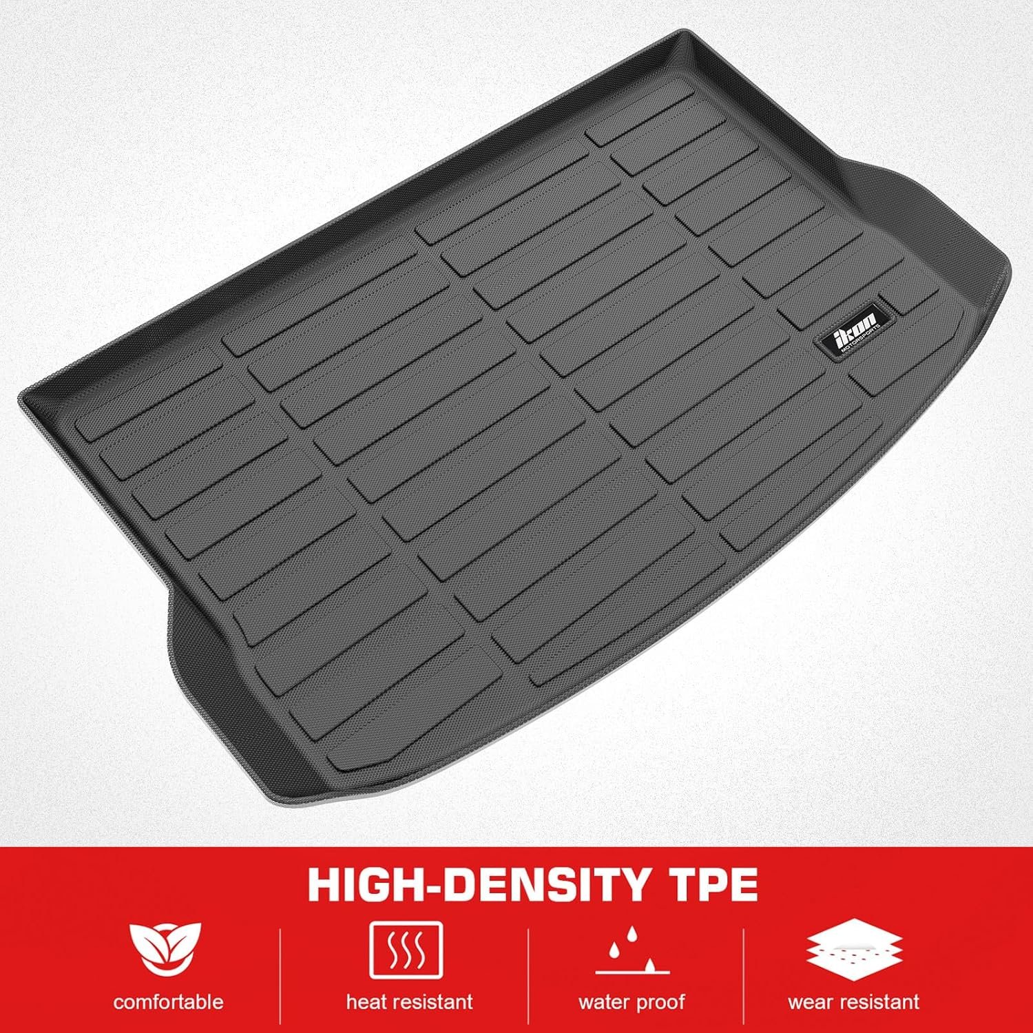 IKON MOTORSPORTS TPE Cargo Trunk Liner, Compatible with 2022-2023 Chevrolet Bolt EUV, Custom Fit All Weather Protection Heavy Duty Rear Trunk Tray Cargo Mats Protector, Black - Image 9