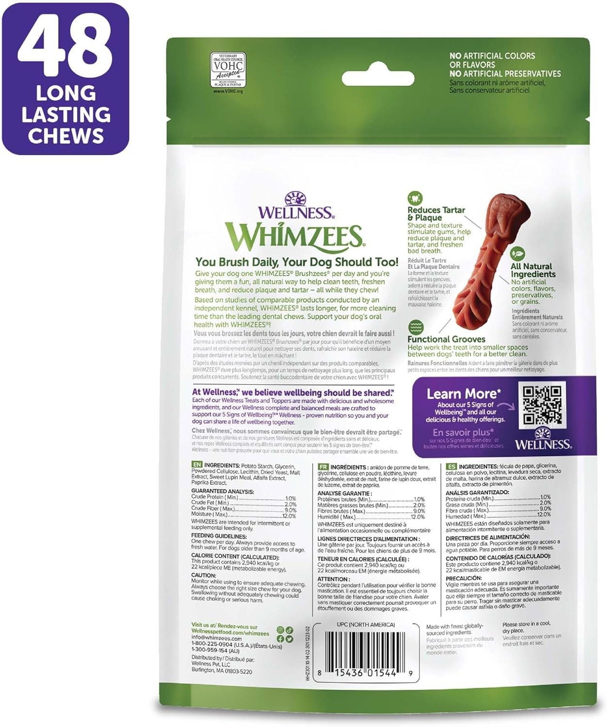 Wellness WHIMZEES Brushzees Dog Dental Treats, Natural Chews, Extra Small Size Stick, (48 Count) - Image 3