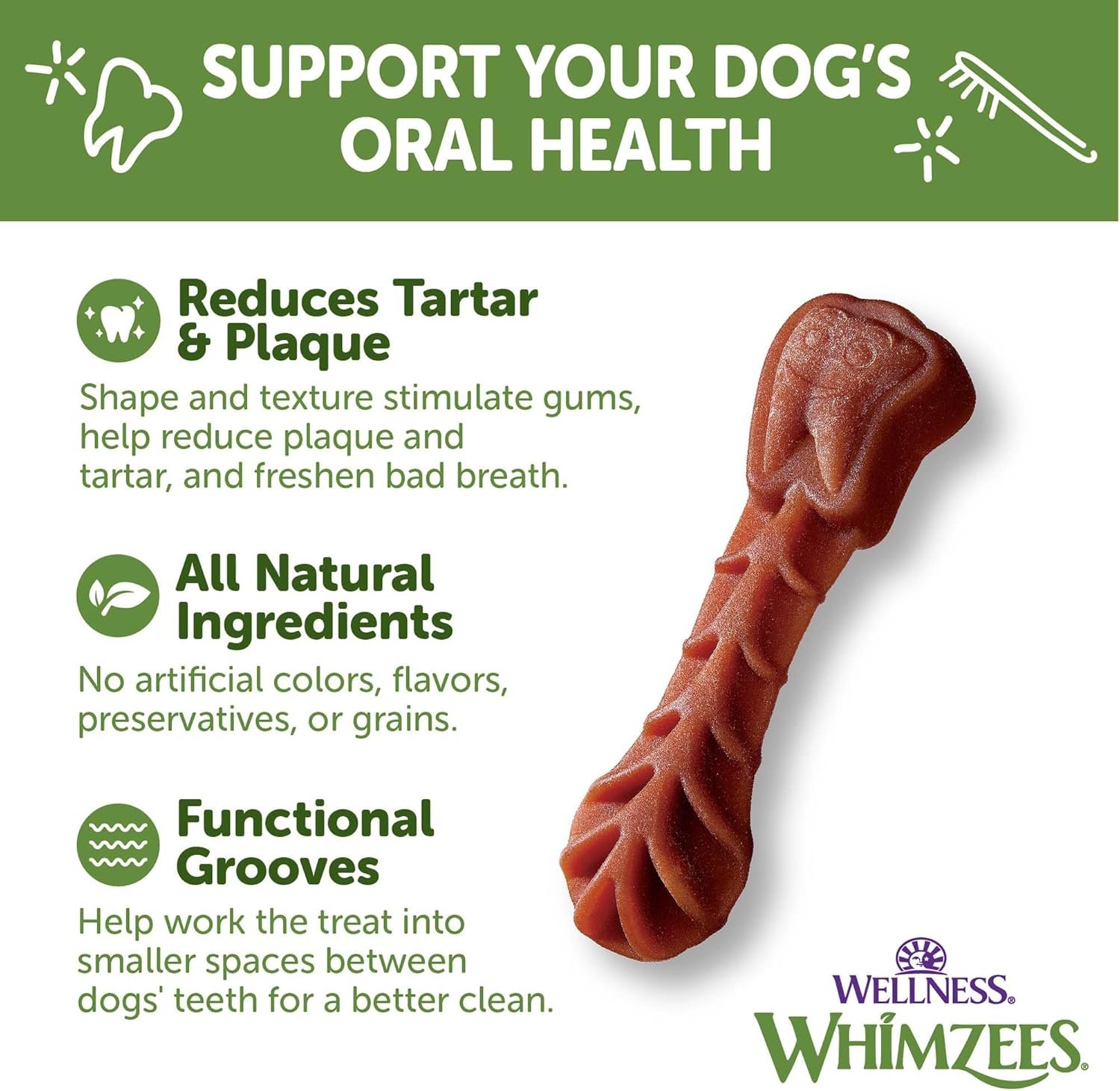 Wellness WHIMZEES Brushzees Dog Dental Treats, Natural Chews, Extra Small Size Stick, (48 Count) - Image 4