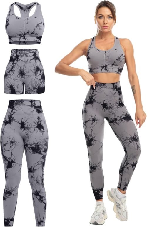 3 Piece Workout Sets for Women Butt Lifting Leggings with High Impact Sports Bra Gym Shorts - Image 2