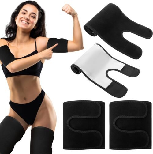 4 Pcs Thigh Wraps & Arm Trimmers Set Thigh and Arm Sweat Bands Slimmer Hamstring Brace Leg Wrap Compression for Weight Loss Women & Men Workout Fitness Sauna Accessories Black - Image 2