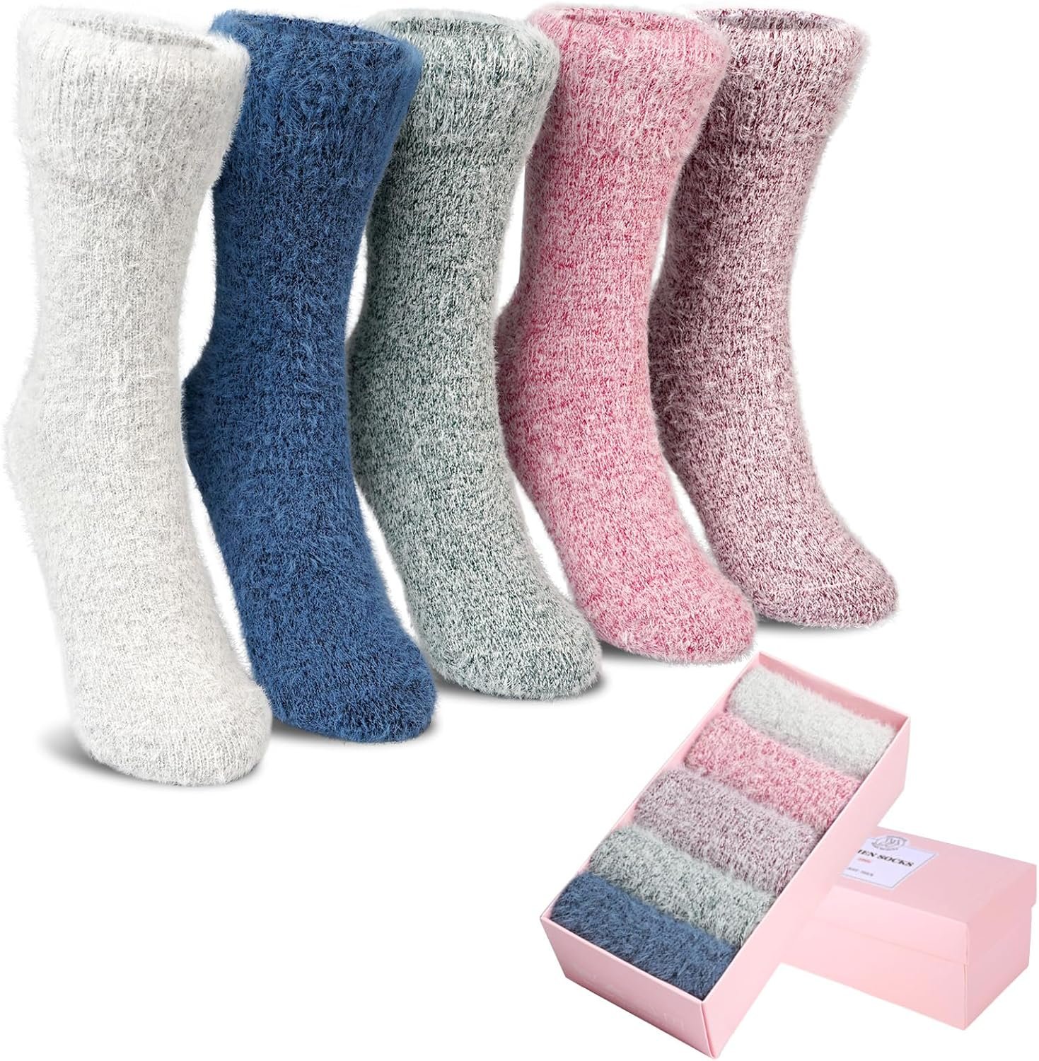 5 Pairs Fuzzy Soft Cozy Comfortable Socks for Women, Casual Sleep Comfy Socks, Perfect Warm Winter Gifts for Women - Image 2