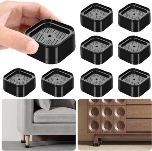 8 Pack Furniture Risers Adjustable Bed Risers Heavy Duty Lifts Height 1 or 2 Inch, Square Stackable Bed Risers 1, 2 or 3 Inch for Desk Leg Table Couch Sofa Chair Bed Frame Legs Dorm, Black - Image 2
