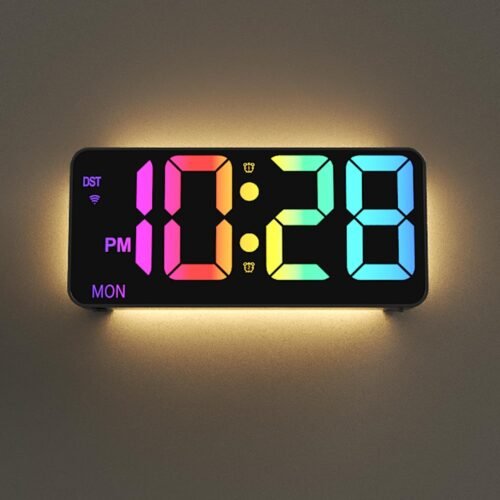 9" Digital Wall Clock with Night Light, Digital Clock with 8 RGB Colors, Dual Alarm, Snooze, Dimmer, Auto DST, Voice Control, Auto Time Sync, Clocks for Living Room, Bedroom, Perfect for Gift - Image 2