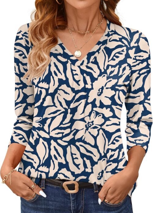 AKEWEI 3/4 Length Sleeve Womens Tops V Neck T Shirts Dressy Casual Basic Summer Tees 2025 - Image 2