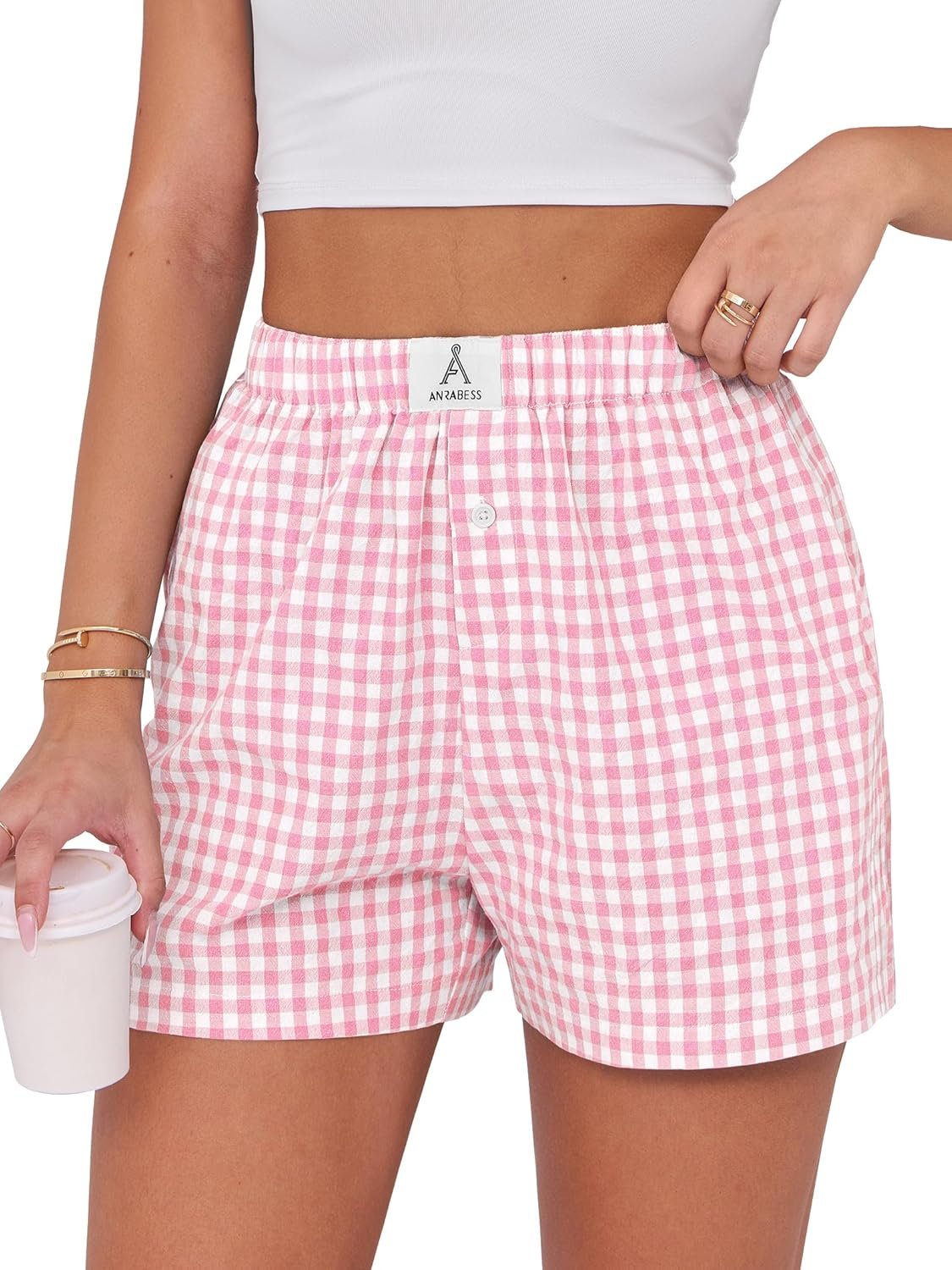 ANRABESS Boxer Shorts for Women Gingham Pajama 2025 Summer Casual Lounge Sleep Plaid Shorts Y2K Beach Bottoms - Image 2