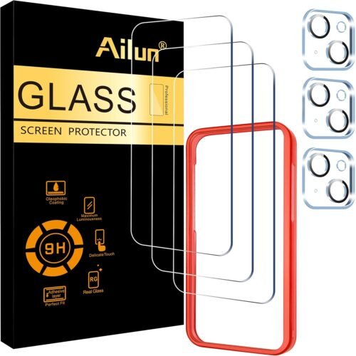 Ailun 3 Pack Screen Protector for iPhone 15 [6.1 inch] + 3 Pack Camera Lens Protector with Installation Frame,Case Friendly Tempered Glass Film,[9H Hardness] - HD - Image 2