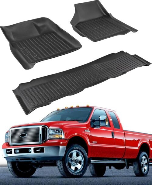 All-Weather Floor Mats for Ford F-250/F-350/F-450 1999-2007 (Only for Crew Cab) Super Duty - Heavy-Duty Rubber Front & Rear Row, Non-Slip Design - Not for 2nd Row Captain Seats with Center Console - Image 2