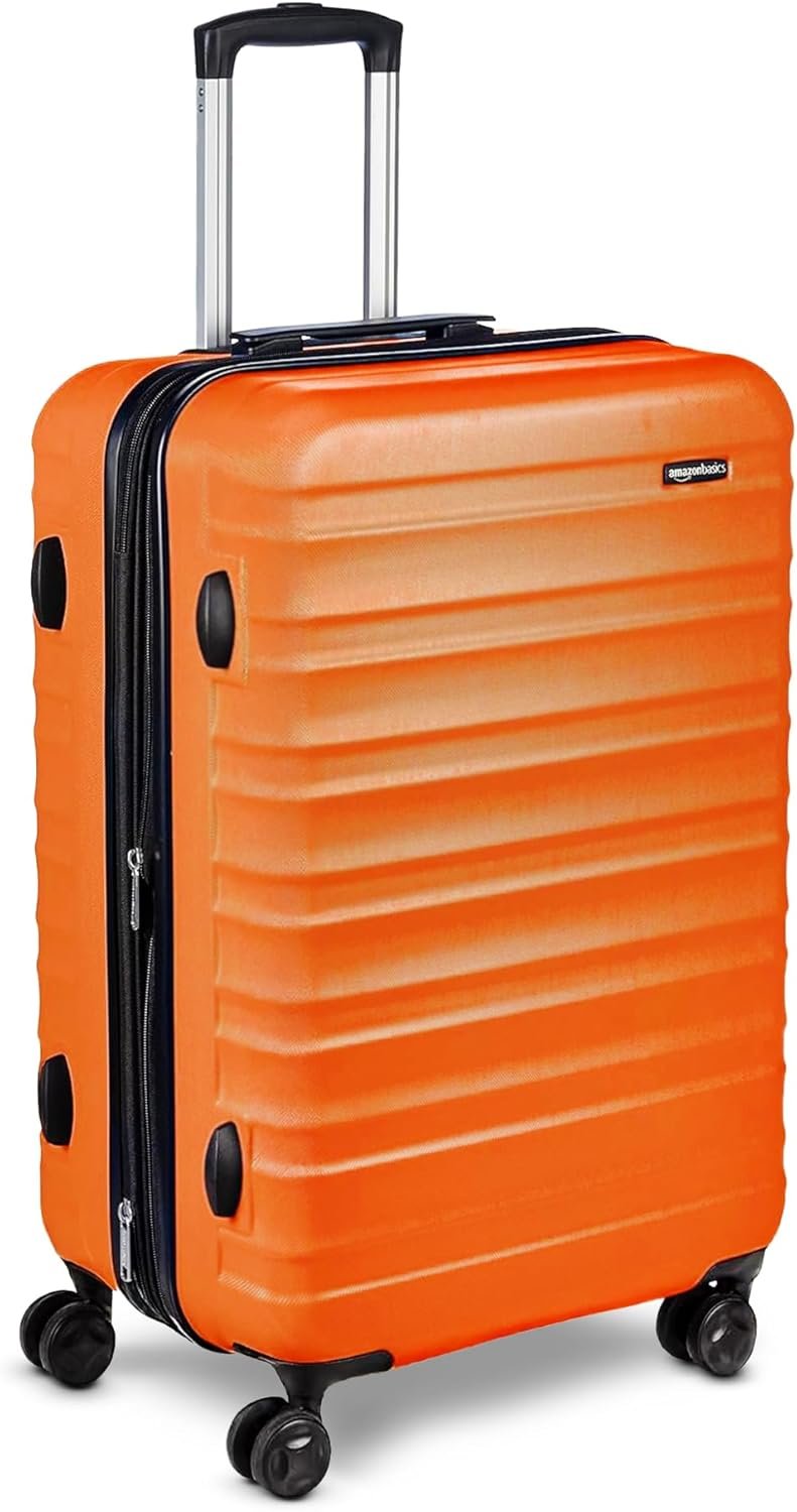 Amazon Basics 26" Hardside Medium Checked Luggage, Hardshell Suitcase With Wheels, Expandable For Up to 15% More Space, With Scratch-Resistant Surface, Four Multi-directional Wheels, Orange - Image 2