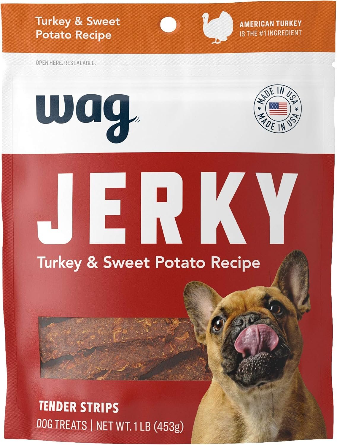 Amazon Brand - Wag Soft & Tender American Jerky Dog Treats – Turkey & Sweet Potato, 16 Ounce (Pack of 1) - Image 2