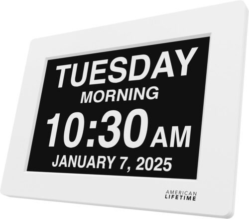 American Lifetime New 2025 Dementia Clock Large Digital Clock for Seniors, Large Display with Custom Alarms, Calendar Clock with Day & Date for Elderly, Clear Numbers Alzheimer Digital Clock White - Image 2