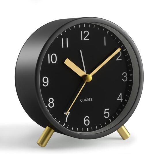 Analog Alarm Clock, 4 inch Super Silent Non Ticking Small Clock with Night Light, Battery Operated, Simple Design, easy setting for Office, Bedroom, Bedside, Desk, teens, elders, kids, adult, Black - Image 2