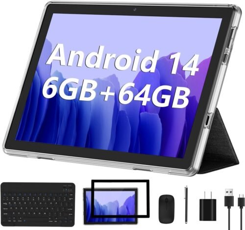 Android 14 Tablet 2025 New 10 Inch Tablets with 6GB RAM + 64GB ROM +1TB Expanded Ouad-Core,2 in 1 Tableta with Keyboard Mouse WiFi 6 Bluetooth,GMS Certified IPS Touch Screen Tablet - Silvery Set - Image 2
