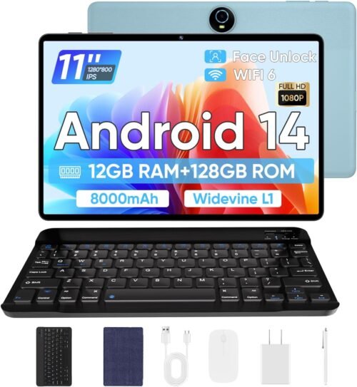 Android 14 Tablet, 2025 Upgraded 11 inch Android Tablets,12GB+128GB+1TB Expand, Support Face Unlock+18W Fast Charging, Octa-Core CPU,Dual WiFi6, Dual Camera,8000mAh Battery, Tablet with Keyboard - Image 2