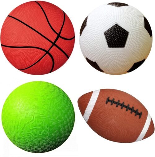 AppleRound 4-Pack Sports Balls for Toddlers & Kids with Pump – 5-Inch Soccer Ball, Basketball, Playground Ball & 6.5-Inch Football – Soft Small Balls for Indoor/Outdoor Play (Ages 2-7) - Image 2