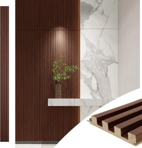 Art3d Slat Wood Wall Paneling for Interior and Ceiling Decoration - Pack of 4pcs + 1pc End-Trim, Size 108 x 5.7in.- Walnut - Image 2