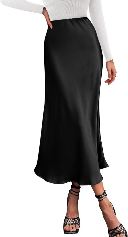 BTFBM 2025 Womens Summer Fall Long Satin Skirt Silk Elegant High Waist Cocktail Party Wedding Flowy A-Line Midi Skirts - Image 2