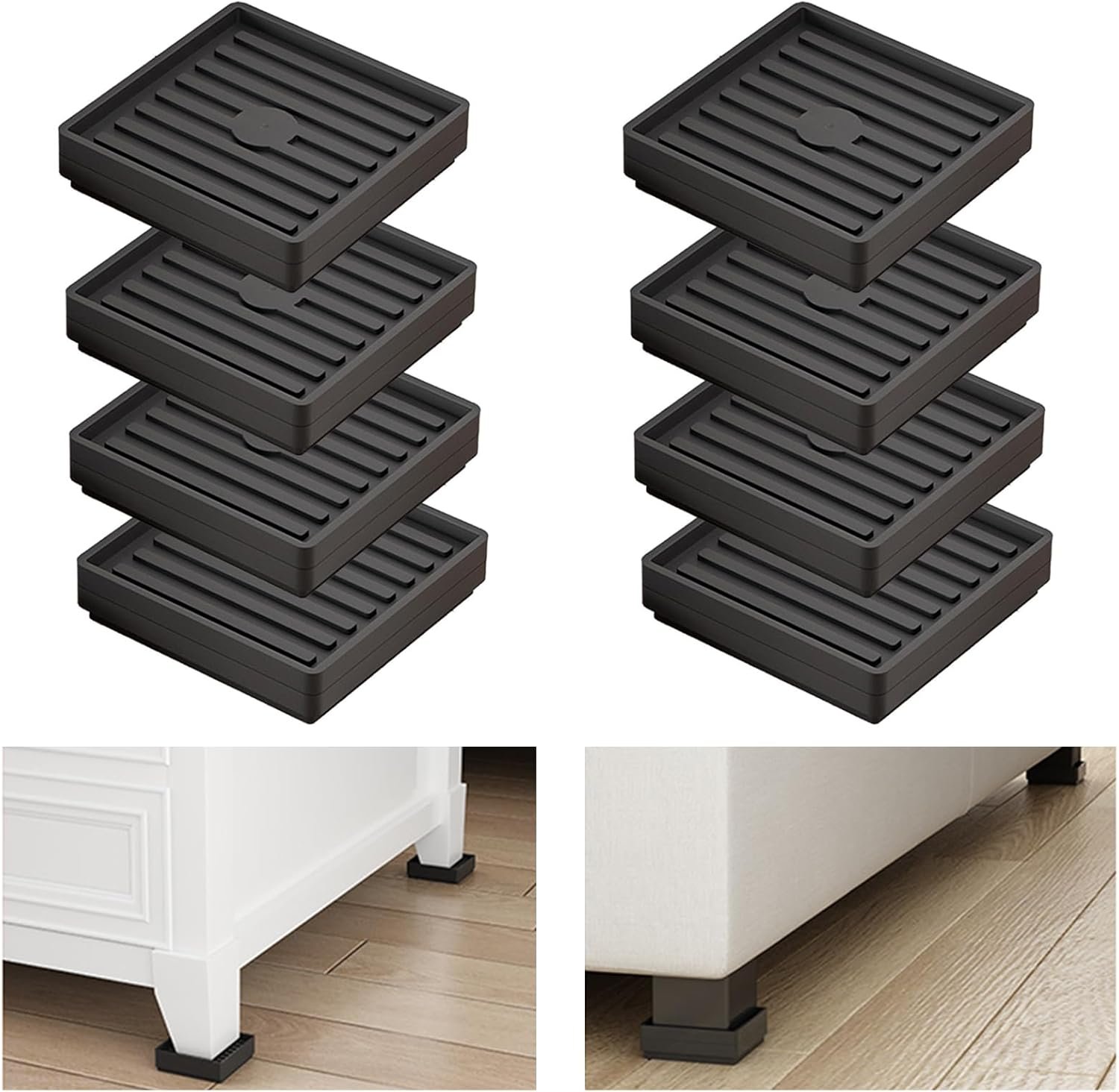 Bed Risers Heavy Duty, Set of 8, Stackable Square Furniture Risers, Adjustable Bed Furniture Risers Lifts Height 0.5-2 inch, Solid Non Slip Furniture Pad for College Dorm, Table, Couch, Chair - Image 2