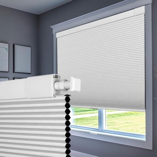Boolegon No Drill Blinds for Windows Blackout Cellular Shades Cordless No Tools Honeycomb Blinds Pull Down Easy Install for Home and Office, White - Image 2