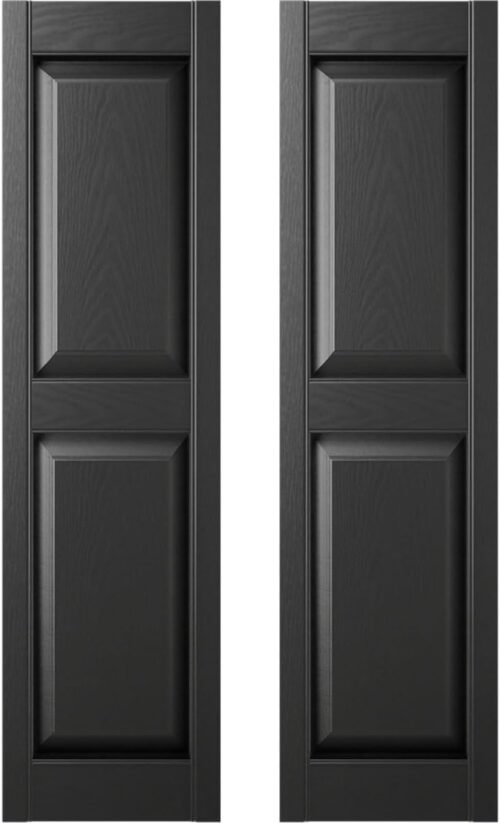 Builders Edge 14.75 in. W x 51 in. H Builders Edge, Standard Two Equal Panels, Raised Panel Shutters, Includes Matching Installation Spikes (Per Pair), 002 - Black - Image 2