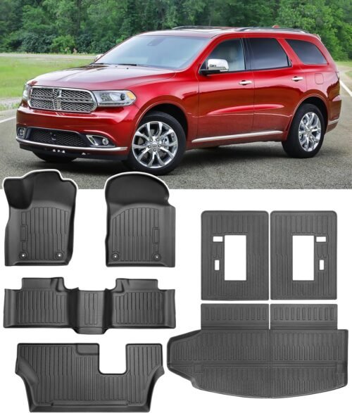 Car Floor Mat for Dodge Durango: All Weather Custom Fit TPE Accessories - Floor Cargo Liner Backrest Mat 2011 2012 2013 2014 2015 with 2nd Row Bench Seat - Image 2