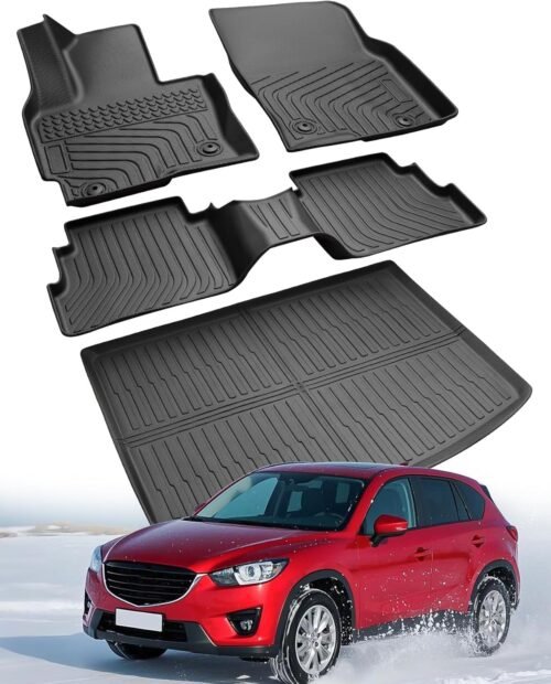 Car Floor Mats for Mazda CX5: 2013 2014 2015 2016 (1st Gen) All Weather Automotive Cargo Liner Full Set Accessory, Cutsom Fit for Mazda CX-5 SUV Tray Carpet Black Rubber Accessories Trunk Mat - Image 2