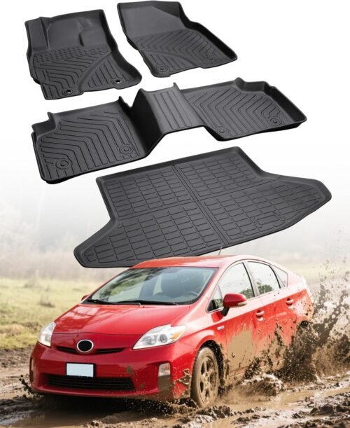 Car Floor Mats for Toyota Prius: 2004 2005 2006 2007 2008 2009 All Weather Accessories for Prius 2004-2009 Black Cargo Liner 4PCS Carpet Cutsom Fit for Toyota Prius 04-09 Automotive TPE Floormats - Image 2
