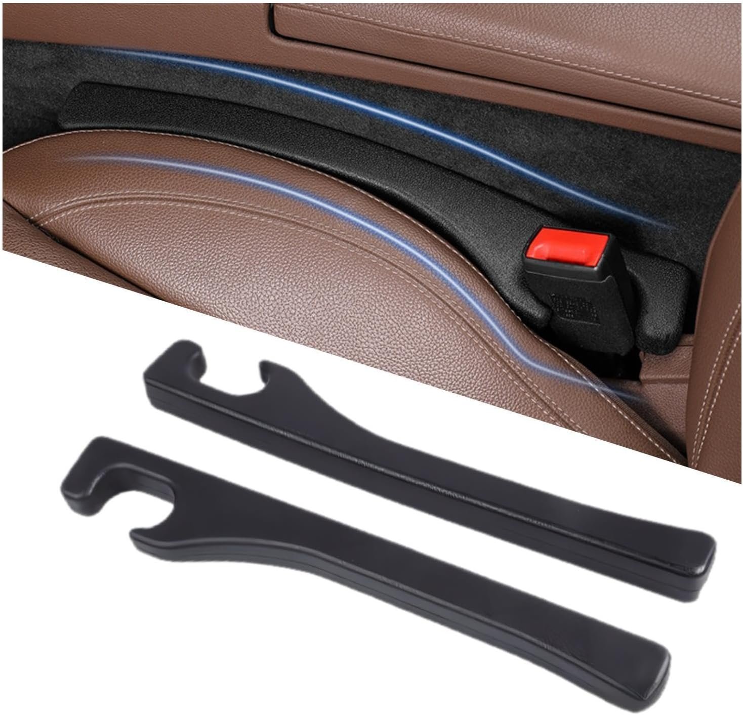 Car Seat Gap Filler 2 Pack, Universal Fit PU Leather Car Seat Gap Plug to Fill The Gap Between Seat and Console, Car Seat Crevice Blocker Stop Things from Dropping - Image 2