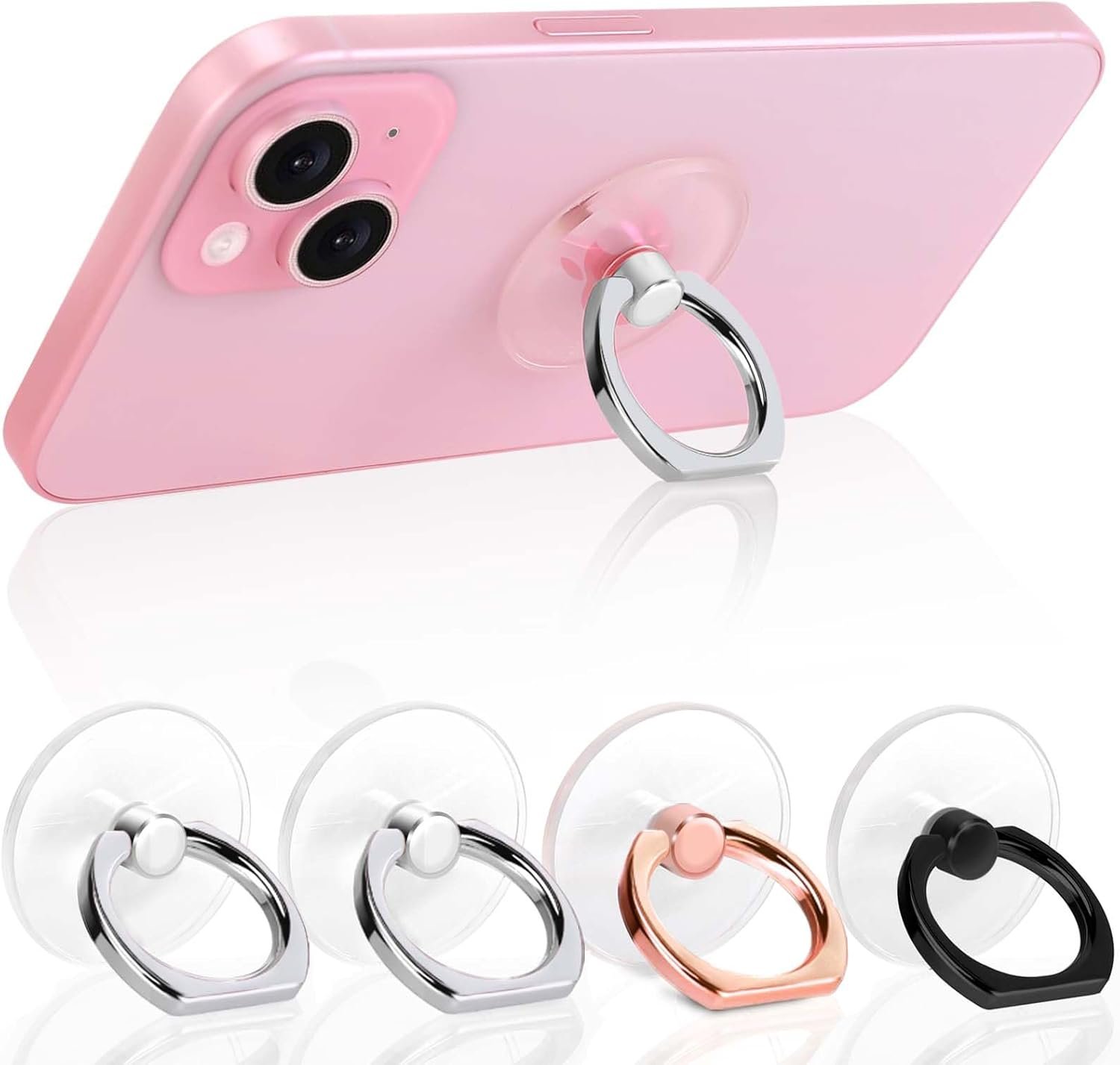 Cell Phone Ring Holder, Transparent Ring Holder 360°Rotation Finger Ring Stand, Clear Cell Phone Kickstand Compatible with Most of Phones, Tablet and Case, (2Silver+1Black+1Rose Gold) - Image 2