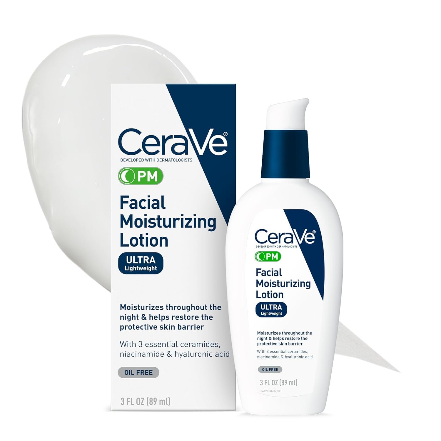 CeraVe PM Facial Moisturizing Lotion, Night Cream with Hyaluronic Acid and Niacinamide, Ultra-Lightweight, Oil-Free Moisturizer for Face, 3 Ounce - Image 2