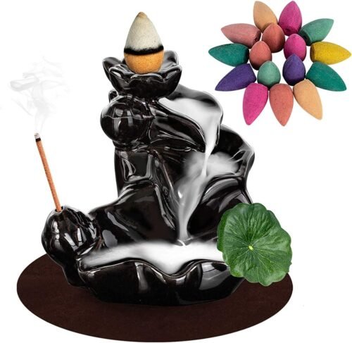 DK177 Waterfall Incense Holder Backflow Cone Ceramic Burner Handcrafted Porcelain Censer Incense Stick Stand with 20 Free Cones - Image 2