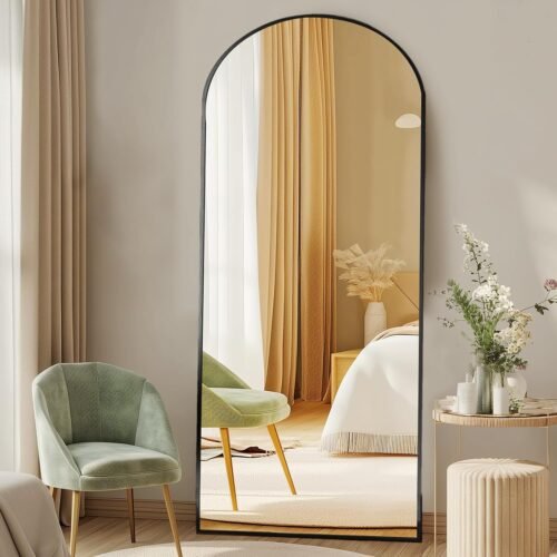 DUMOS Arched Full Length Mirror with Stand 64"x21" Floor Standing Aluminum Frame for Bedroom Body Hanging Leaning Modern Simple Home Decor Shatter-proorf Nano Glass Wall Living Room Cloakroom Black - Image 2